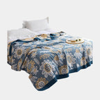 Premium Katoenen Deken met Japans Design – Elegante Warmte & Luxe Comfort voor Thuis-Blankets-DeWoonVallei-Bladeren blauw-150x200cm-DeWoonVallei