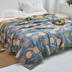 Premium Katoenen Deken met Japans Design – Elegante Warmte & Luxe Comfort voor Thuis-Blankets-DeWoonVallei-Bladeren blauw + oranje-150x200cm-DeWoonVallei