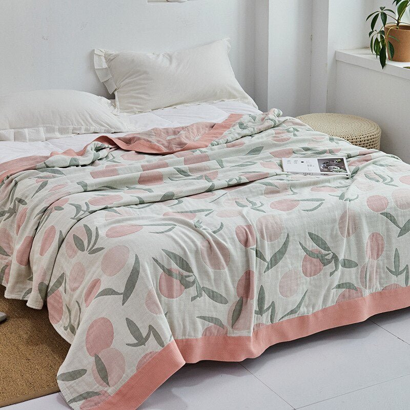 Premium Katoenen Deken met Japans Design – Elegante Warmte & Luxe Comfort voor Thuis-Blankets-DeWoonVallei-Bladeren roze + wit-150x200cm-DeWoonVallei