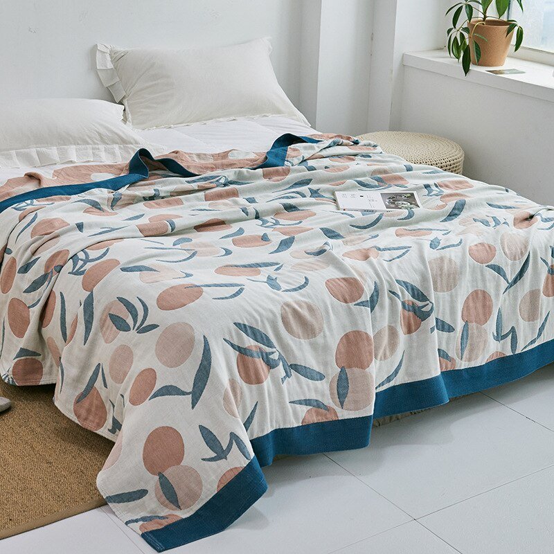 Premium Katoenen Deken met Japans Design – Elegante Warmte & Luxe Comfort voor Thuis-Blankets-DeWoonVallei-Bladeren wit + blauw-150x200cm-DeWoonVallei