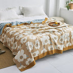 Premium Katoenen Deken met Japans Design – Elegante Warmte & Luxe Comfort voor Thuis-Blankets-DeWoonVallei-Bloemen goud + wit-150x200cm-DeWoonVallei