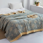 Premium Katoenen Deken met Japans Design – Elegante Warmte & Luxe Comfort voor Thuis-Blankets-DeWoonVallei-Bloemenblauw + goud-150x200cm-DeWoonVallei