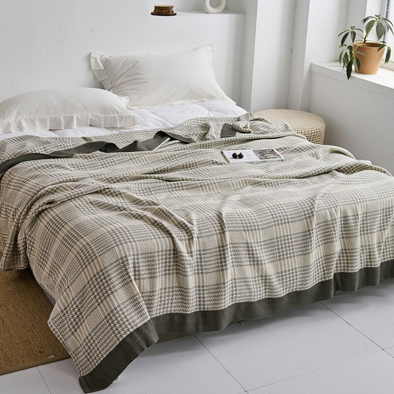 Premium Katoenen Deken met Japans Design – Elegante Warmte & Luxe Comfort voor Thuis-Blankets-DeWoonVallei-Hondentandgrijs-150x200cm-DeWoonVallei