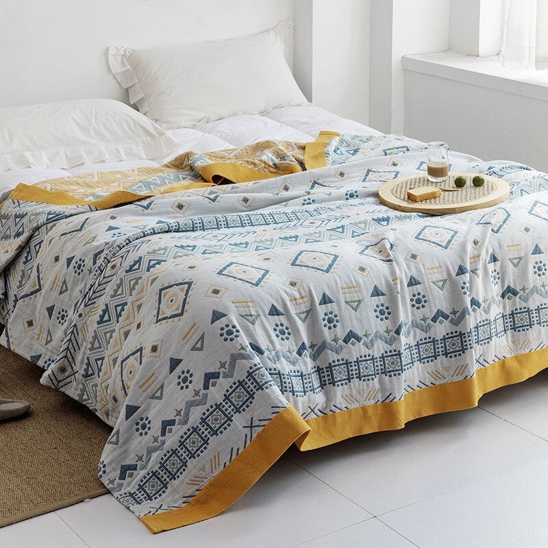 Premium Katoenen Deken met Japans Design – Elegante Warmte & Luxe Comfort voor Thuis-Blankets-DeWoonVallei-Patchwork wit + blauw-150x200cm-DeWoonVallei