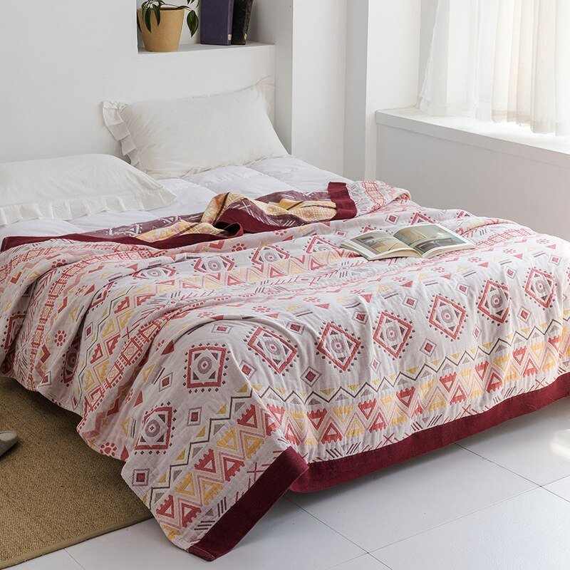Premium Katoenen Deken met Japans Design – Elegante Warmte & Luxe Comfort voor Thuis-Blankets-DeWoonVallei-Patchwork wit + roze-150x200cm-DeWoonVallei