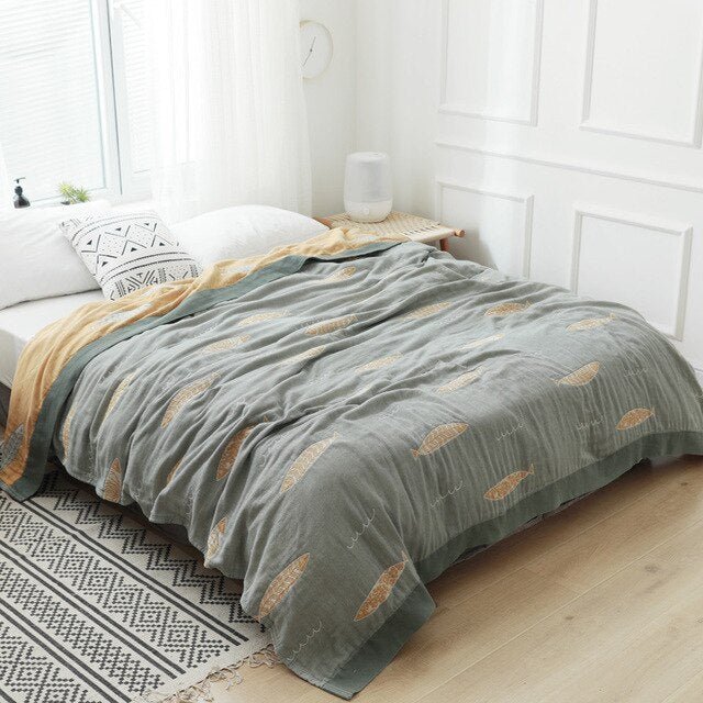 Premium Katoenen Deken met Japans Design – Elegante Warmte & Luxe Comfort voor Thuis-Blankets-DeWoonVallei-Vis Grijs-150x200cm-DeWoonVallei