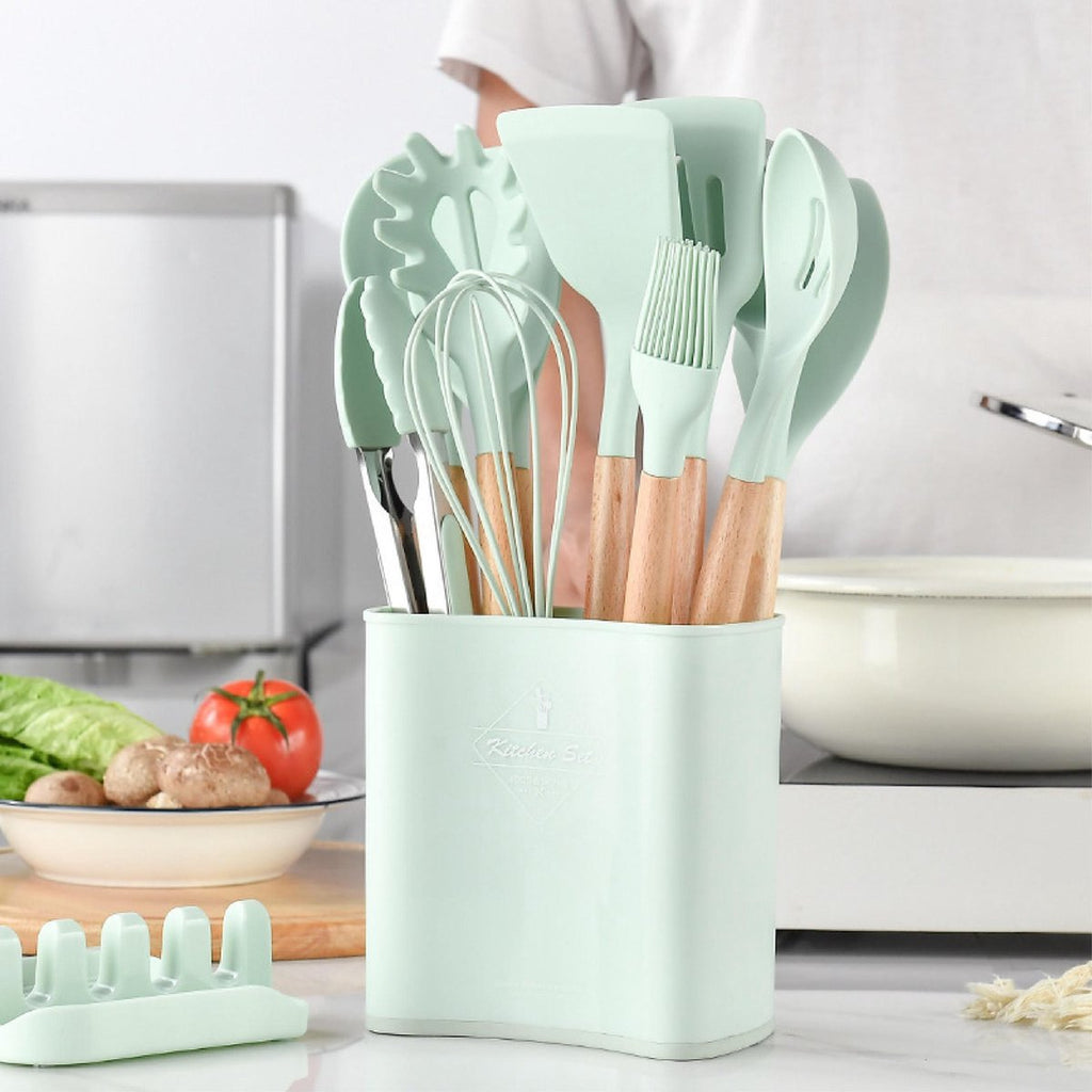 Premium Siliconen Keukenset – Hittebestendig, Milieuvriendelijk & Stijlvol Gereedschap voor Moeiteloos Koken-DeWoonVallei-Groen-DeWoonVallei