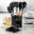 Premium Siliconen Keukenset – Hittebestendig, Milieuvriendelijk & Stijlvol Gereedschap voor Moeiteloos Koken-DeWoonVallei-Zwart-DeWoonVallei