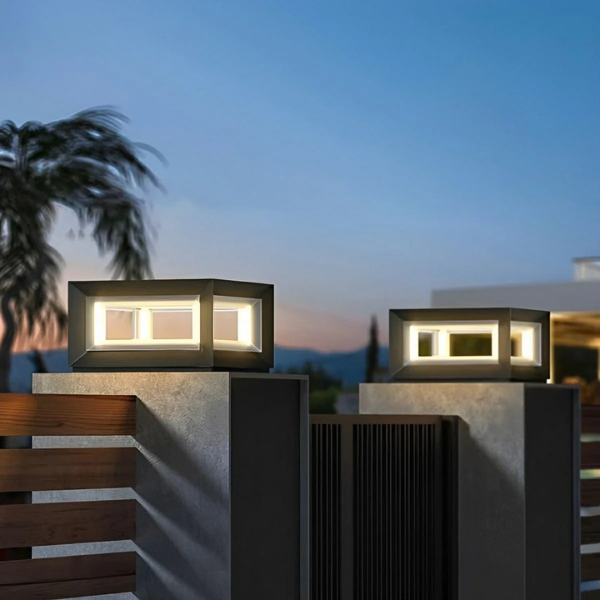 Rechthoekige RVS Buitensokkel Lamp Moderne Waterdichte LED met Dubbele Voeding en Sfeervolle Gloed-Lighting > Outdoor Lighting > Outdoor Post Lights-DeWoonVallei-DeWoonVallei