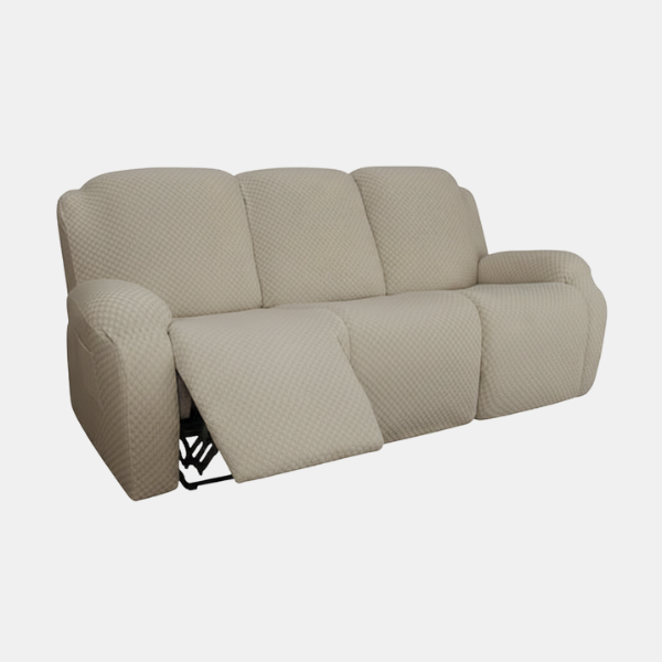 Rekbare Jacquard Relaxfauteuilhoes Moderne Pasvorm Beschermend Comfort-Slipcovers-DeWoonVallei-3-zits-Khaki-DeWoonVallei