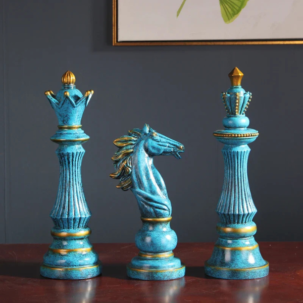 Resin Art Decoratie Schaakset Koning Koningin Ridder Ornamenten-Figurines-DeWoonVallei-Blauw (1 Koning; 1 Koningin; 1 Ridder)-DeWoonVallei