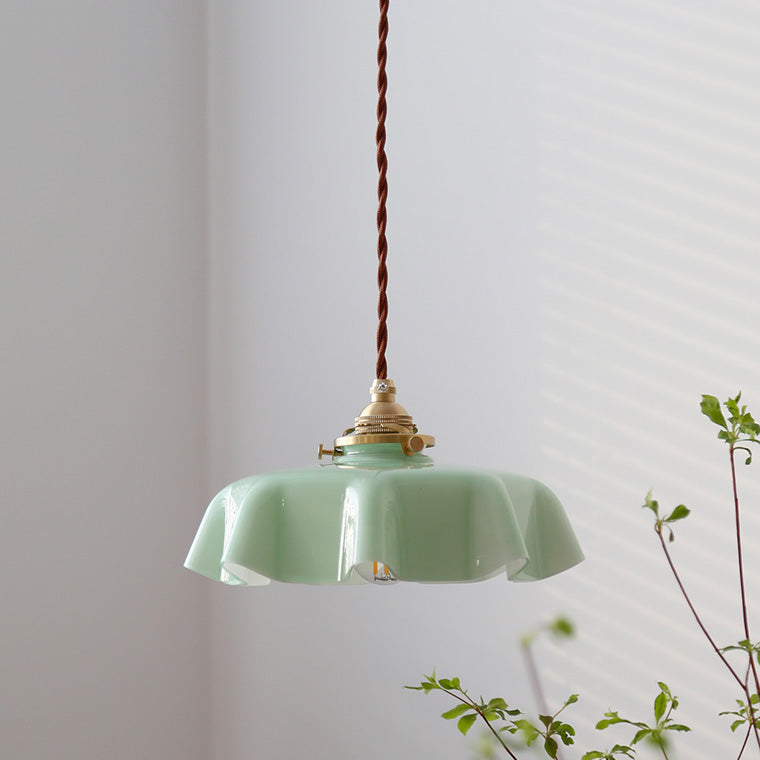 Retro Glazen Bloem Hanglamp – Gekleurde Opaalglas Plafondlamp met Verstelbare Hoogte-Pendant Light-DeWoonVallei-DeWoonVallei