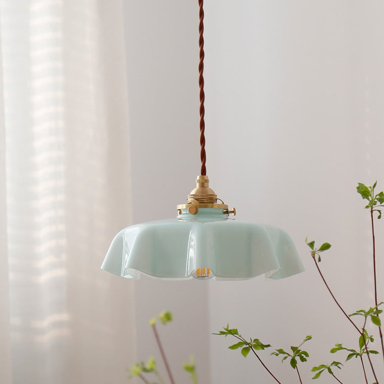 Retro Glazen Bloem Hanglamp – Gekleurde Opaalglas Plafondlamp met Verstelbare Hoogte-Pendant Light-DeWoonVallei-DeWoonVallei