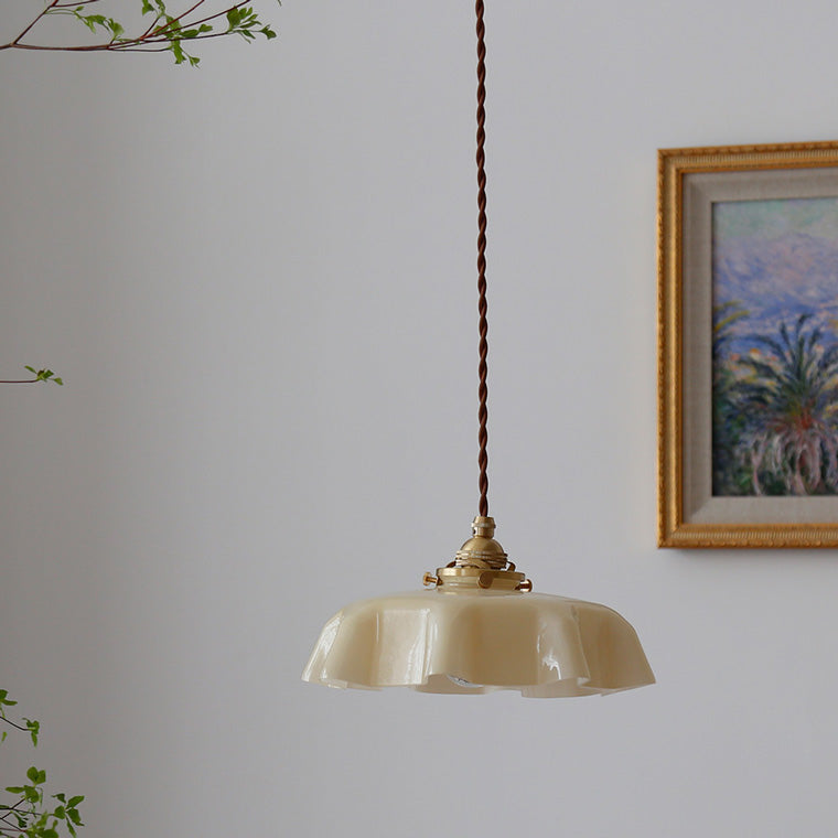 Retro Glazen Bloem Hanglamp – Gekleurde Opaalglas Plafondlamp met Verstelbare Hoogte-Pendant Light-DeWoonVallei-DeWoonVallei