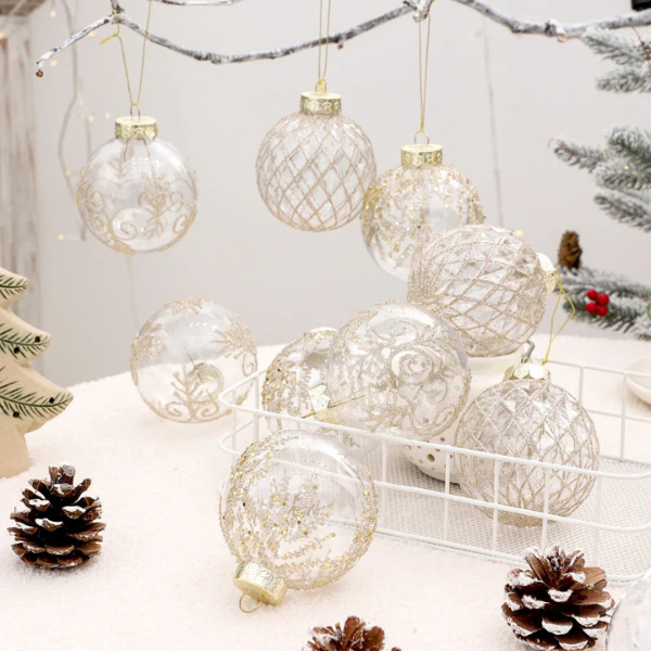 Ronde Onbreekbare Kerstballenset met Glitterafwerking voor Elegante Feestdecoratie-Christmas Decorations-DeWoonVallei-DeWoonVallei