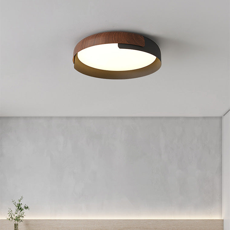 Ronde Walnootkleur Plafondlamp – Dimbare LED Lamp met Afstandsbediening en Warme Tot Koude Lichtkleuren-Ceiling Light-DeWoonVallei-DeWoonVallei