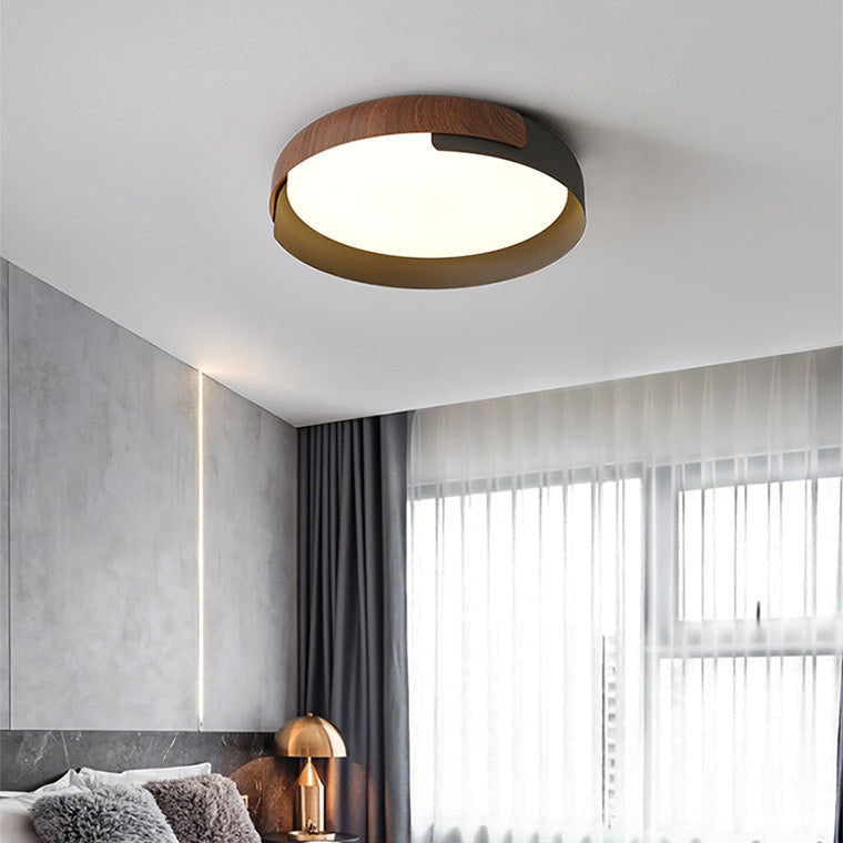 Ronde Walnootkleur Plafondlamp – Dimbare LED Lamp met Afstandsbediening en Warme Tot Koude Lichtkleuren-Ceiling Light-DeWoonVallei-DeWoonVallei