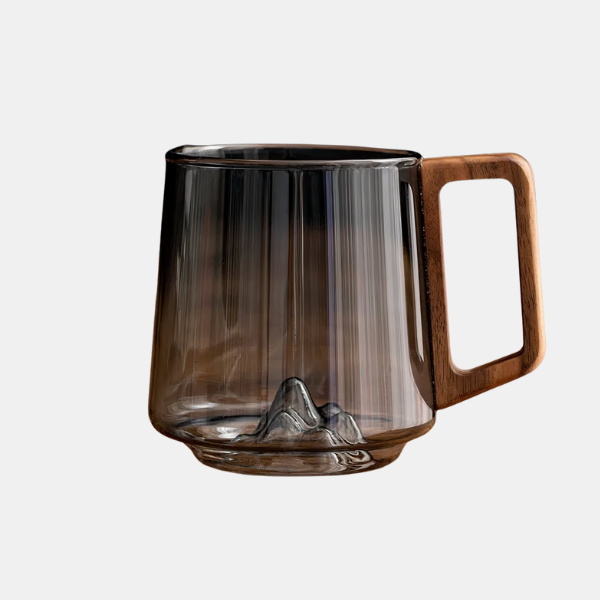 Rookglas Koffiemok met Walnoothandgreep Stijlvol en Ergonomisch-Glasses-DeWoonVallei-Rookglas / Walnoothandgreep-DeWoonVallei