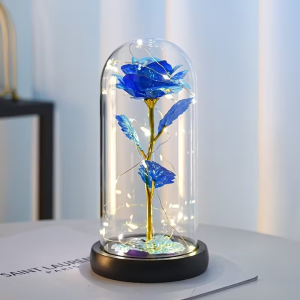 Roos LED Bloem Cadeau Glazen Koepel Romantische Licht Decoratie-Artificial plant-DeWoonVallei-Blauw-DeWoonVallei