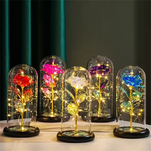 Roos LED Bloem Cadeau Glazen Koepel Romantische Licht Decoratie-Artificial plant-DeWoonVallei-DeWoonVallei