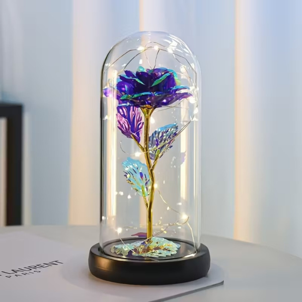 Roos LED Bloem Cadeau Glazen Koepel Romantische Licht Decoratie-Artificial plant-DeWoonVallei-Paars-DeWoonVallei