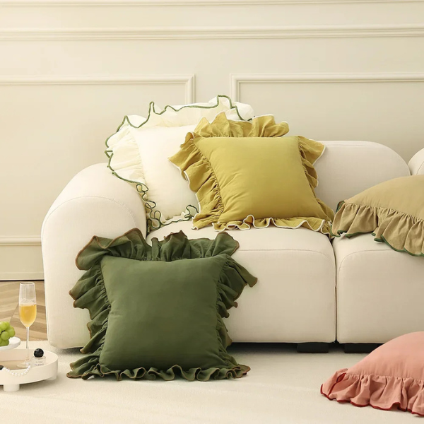 Ruffle Katoenen Kussenhoes Zachte Textuur & Stijlvolle Charme-Cushions-DeWoonVallei-DeWoonVallei