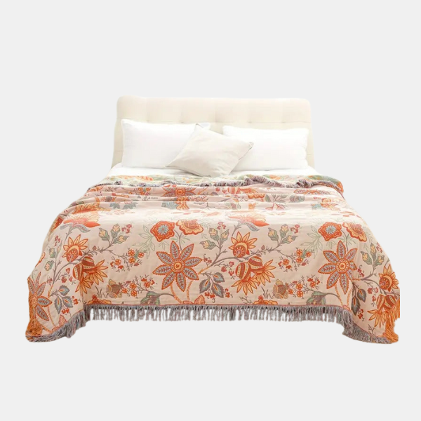 Rustieke Bloemen Katoenen Deken Zachte Boho Plaid voor Gezellig Wonen-Cotton Blankets-DeWoonVallei-DeWoonVallei