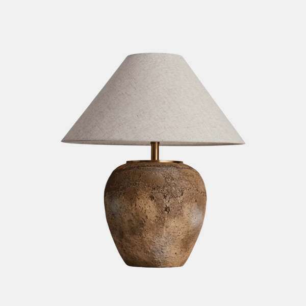 Rustieke Tafellamp Elderly Stijl Patina Voet met Crème Linnen Kap voor Warm Licht-Table Lamp-DeWoonVallei-DeWoonVallei