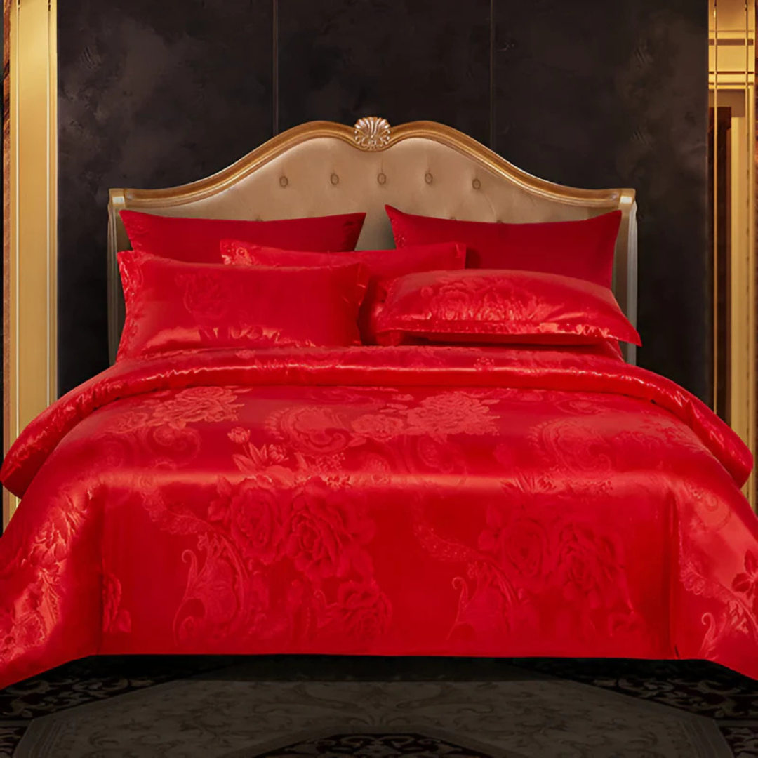 Satijnen Dekbedovertrek met Bloemenprint voor Luxe en Comfortabele Nachtrust-DeWoonVallei-Rood-150 x 200 cm-DeWoonVallei