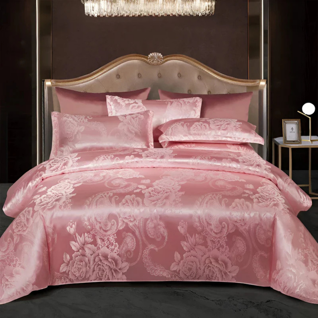 Satijnen Dekbedovertrek met Bloemenprint voor Luxe en Comfortabele Nachtrust-DeWoonVallei-Rosé-150 x 200 cm-DeWoonVallei