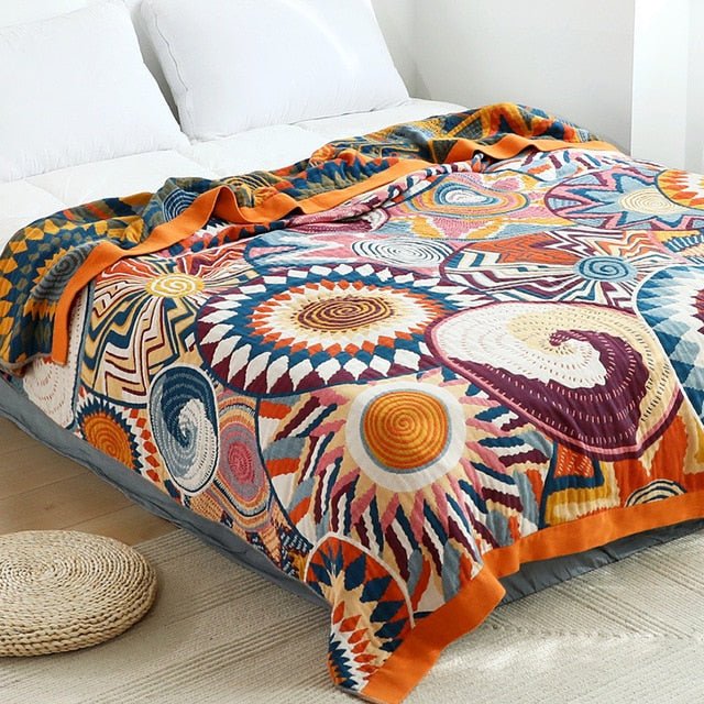 Scandinavische Boho Woondeken van Zuivere Katoen – Stijlvolle Warmte voor Bed en Bank-Blankets-DeWoonVallei-Oranje Azteek-150x200cm-DeWoonVallei
