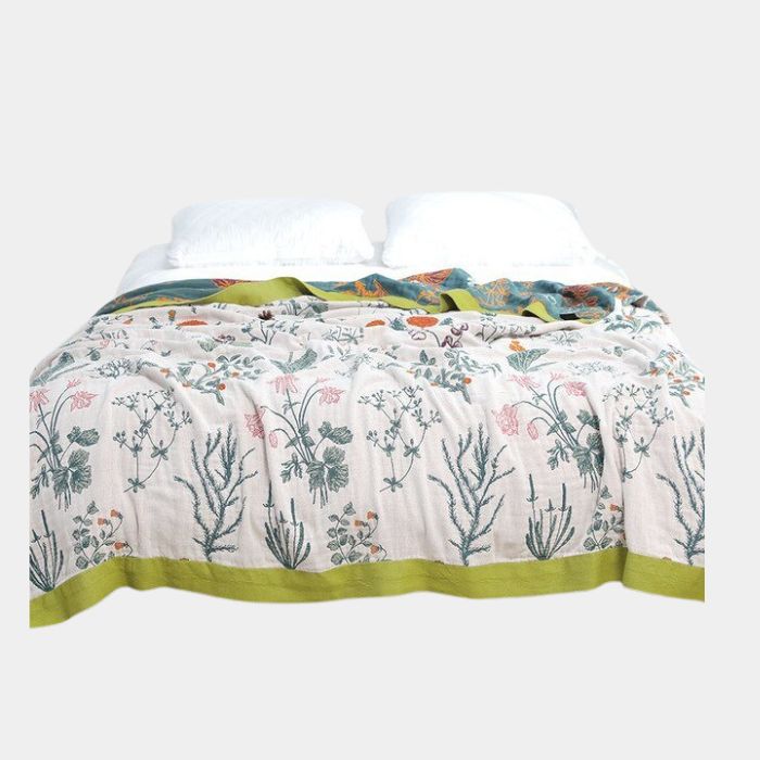 Scandinavische Boho Woondeken van Zuivere Katoen – Stijlvolle Warmte voor Bed en Bank-Blankets-DeWoonVallei-Wit + Blauw Bomen-150x200cm-DeWoonVallei