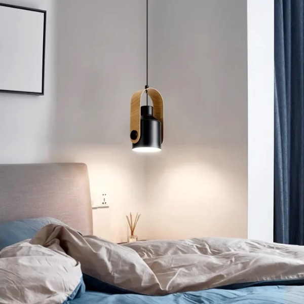 Scandinavische Hanglamp Spotlight Hout en Metaal Minimalistisch Elegante Verlichting-hanging lamp-DeWoonVallei-Zwart-Metaal-DeWoonVallei