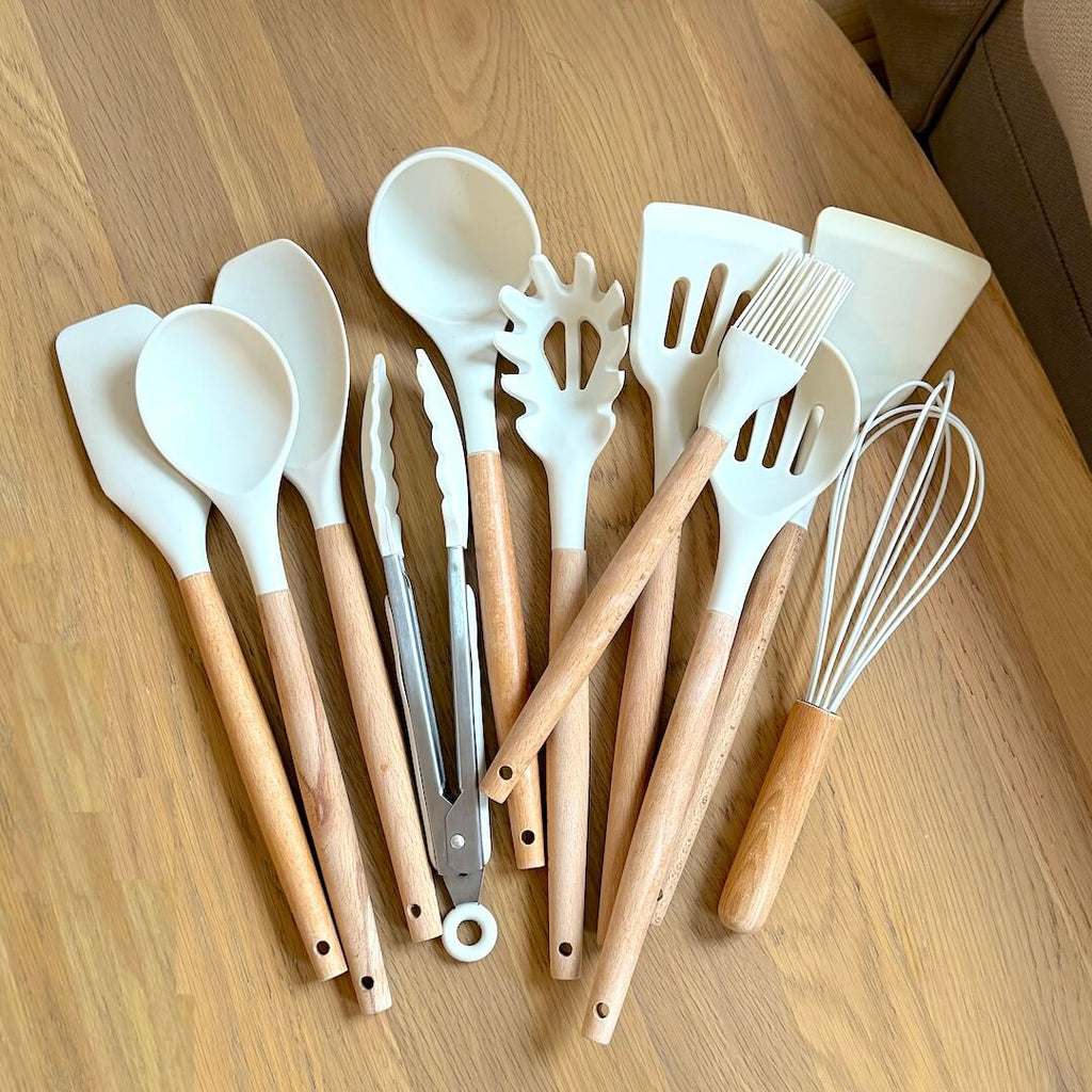 Siliconen Keukenset – BPA-vrij en Hittebestendig met Houten Handvatten-Kitchen Utensil Sets-DeWoonVallei-DeWoonVallei