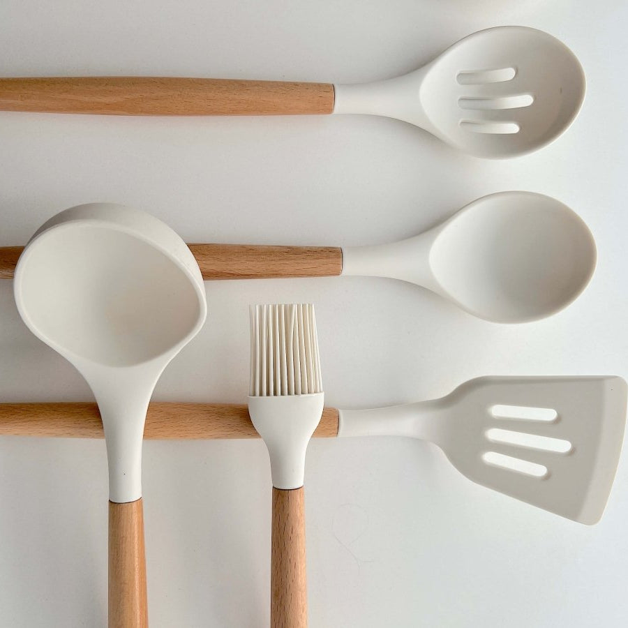 Siliconen Keukenset – BPA-vrij en Hittebestendig met Houten Handvatten-Kitchen Utensil Sets-DeWoonVallei-DeWoonVallei