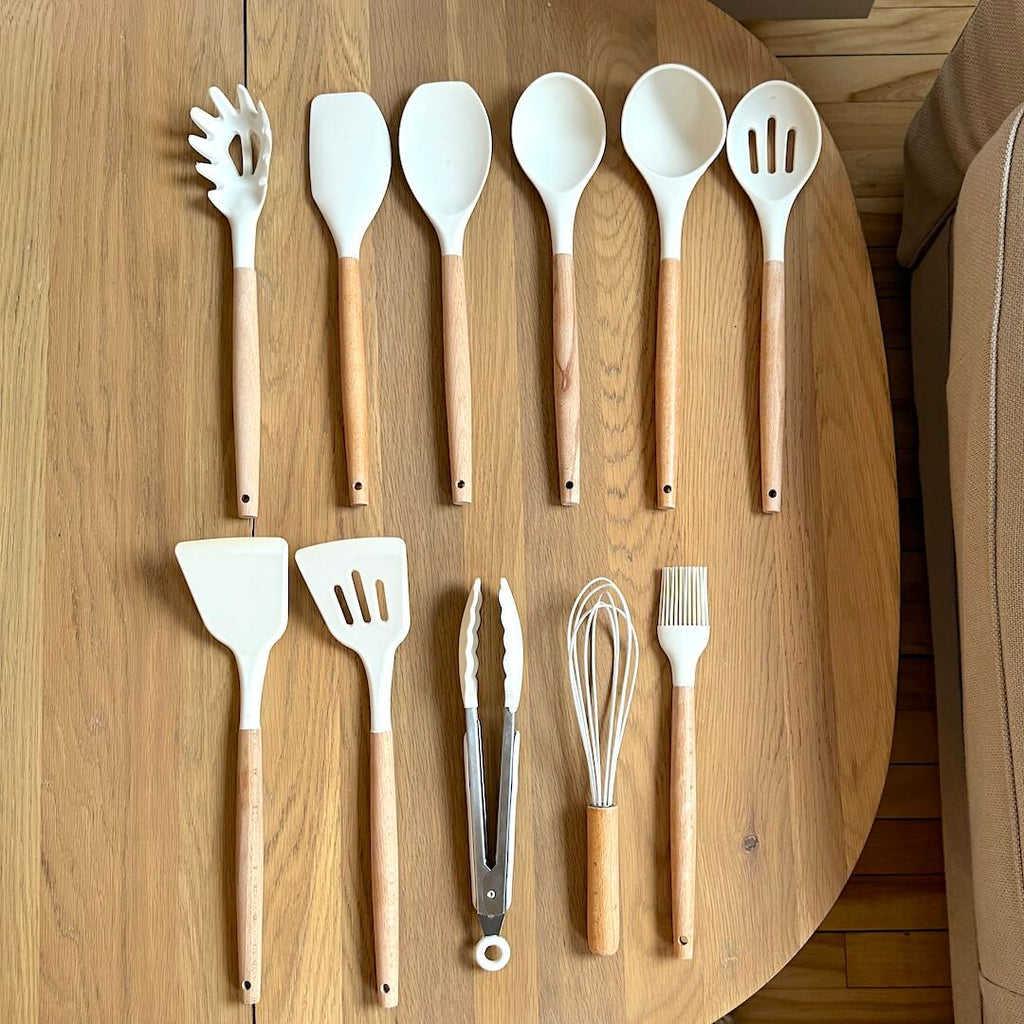 Siliconen Keukenset – BPA-vrij en Hittebestendig met Houten Handvatten-Kitchen Utensil Sets-DeWoonVallei-DeWoonVallei