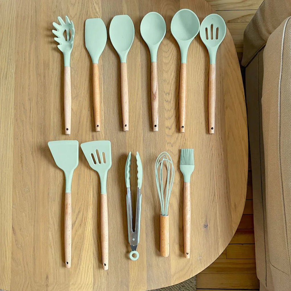 Siliconen Keukenset – BPA-vrij en Hittebestendig met Houten Handvatten-Kitchen Utensil Sets-DeWoonVallei-DeWoonVallei