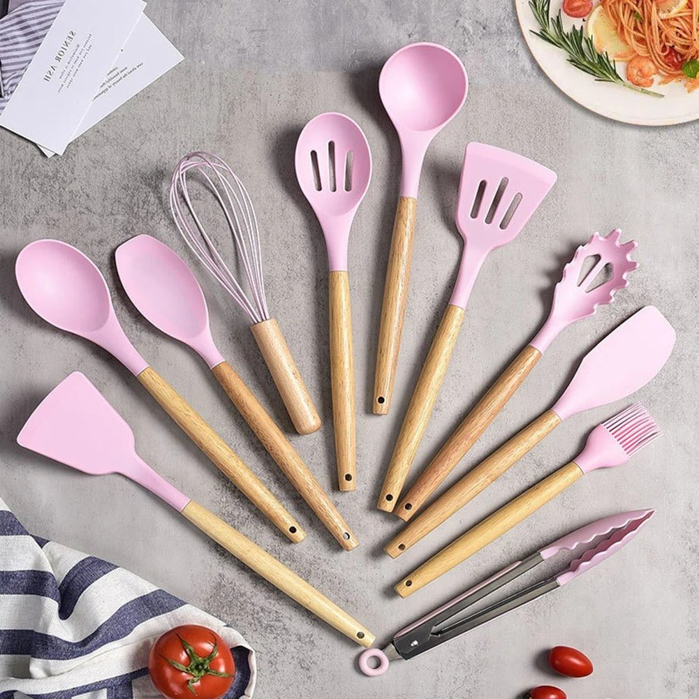 Siliconen Keukenset – BPA-vrij en Hittebestendig met Houten Handvatten-Kitchen Utensil Sets-DeWoonVallei-DeWoonVallei