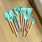 Siliconen Keukenset – BPA-vrij en Hittebestendig met Houten Handvatten-Kitchen Utensil Sets-DeWoonVallei-DeWoonVallei