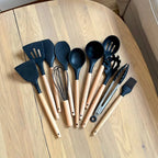 Siliconen Keukenset – BPA-vrij en Hittebestendig met Houten Handvatten-Kitchen Utensil Sets-DeWoonVallei-DeWoonVallei
