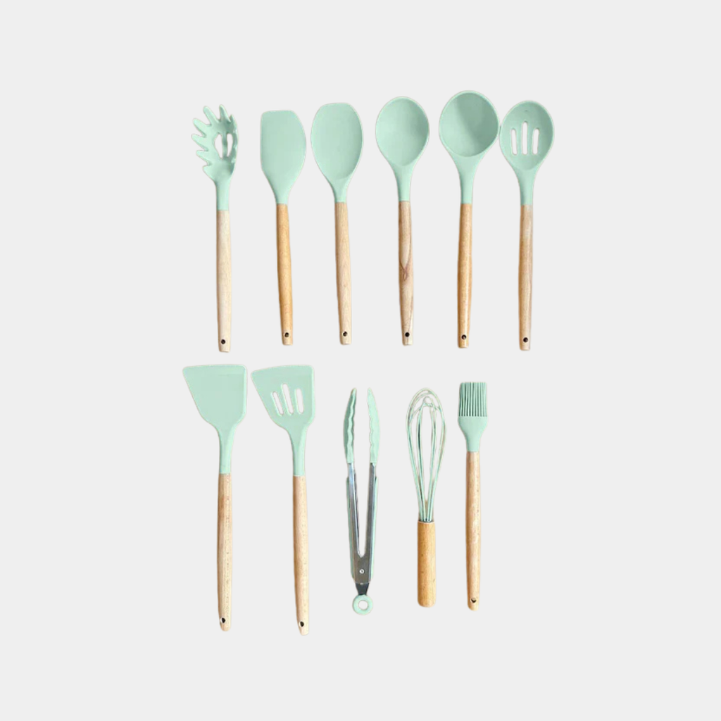 Siliconen Keukenset – BPA-vrij en Hittebestendig met Houten Handvatten-Kitchen Utensil Sets-DeWoonVallei-DeWoonVallei