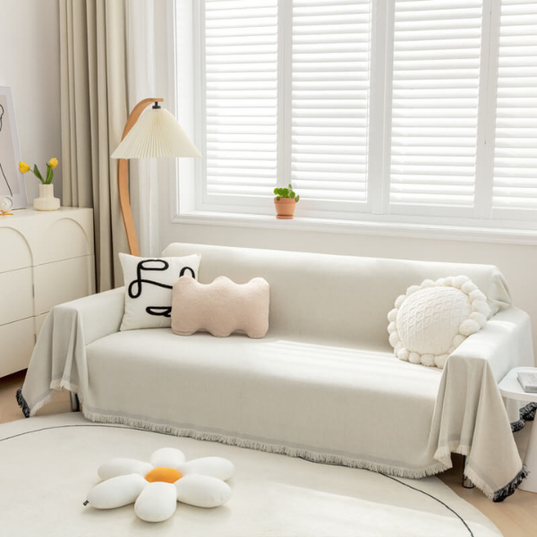 Stofbestendige Tassel Bankhoes voor Comfort en Stijlvolle Bescherming-Cushion Cover-DeWoonVallei-180 x 130 cm-Beige-DeWoonVallei