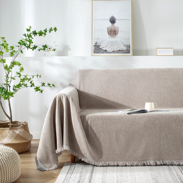 Stofbestendige Tassel Bankhoes voor Comfort en Stijlvolle Bescherming-Cushion Cover-DeWoonVallei-180 x 130 cm-Kaki-DeWoonVallei