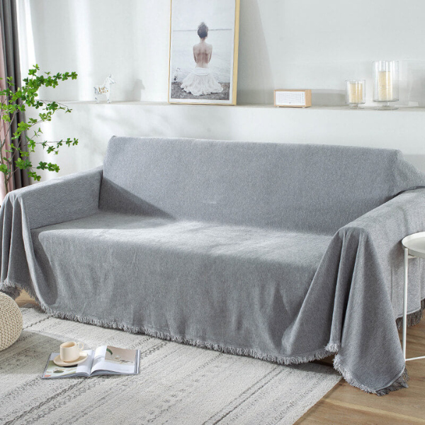 Stofbestendige Tassel Bankhoes voor Comfort en Stijlvolle Bescherming-Cushion Cover-DeWoonVallei-180 x 130 cm-Lichtgrijs-DeWoonVallei