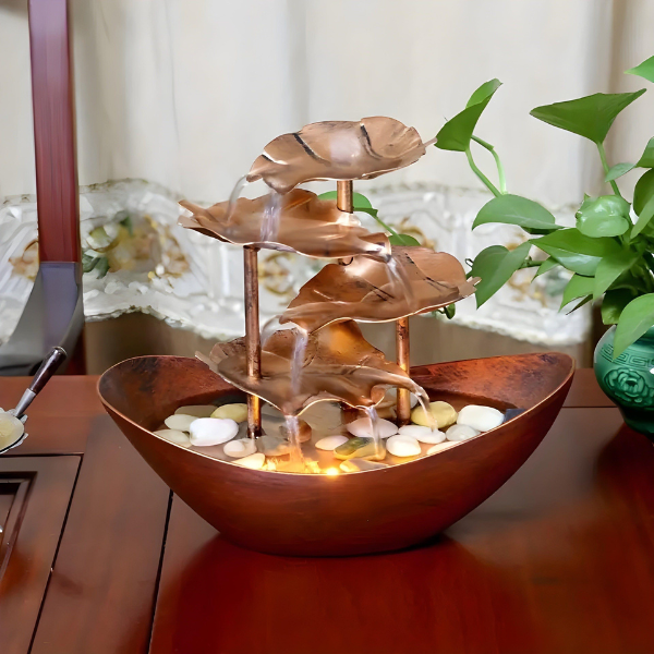 Tafel Fontein LED Vintage IJzeren Blad Rustgevende Sfeer-Figurines-DeWoonVallei-Brons-DeWoonVallei