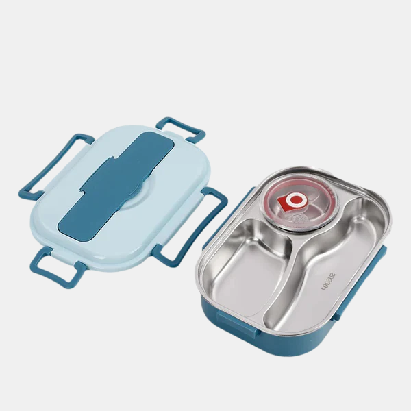 Thermische RVS Lunchbox met 4 Compartimenten voor Warme en Verse Maaltijden-Food Storage Containers-DeWoonVallei-Blauw-DeWoonVallei