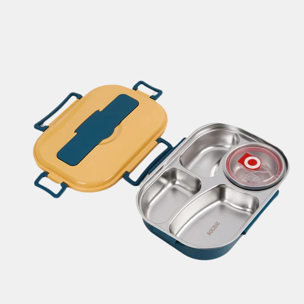 Thermische RVS Lunchbox met 4 Compartimenten voor Warme en Verse Maaltijden-Food Storage Containers-DeWoonVallei-Geel-DeWoonVallei