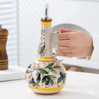 Toscaanse Keramische Fles voor Olijfolie en Azijn Handgeschilderd Mediterrane Keukendecoratie-Kitchenware-DeWoonVallei-DeWoonVallei