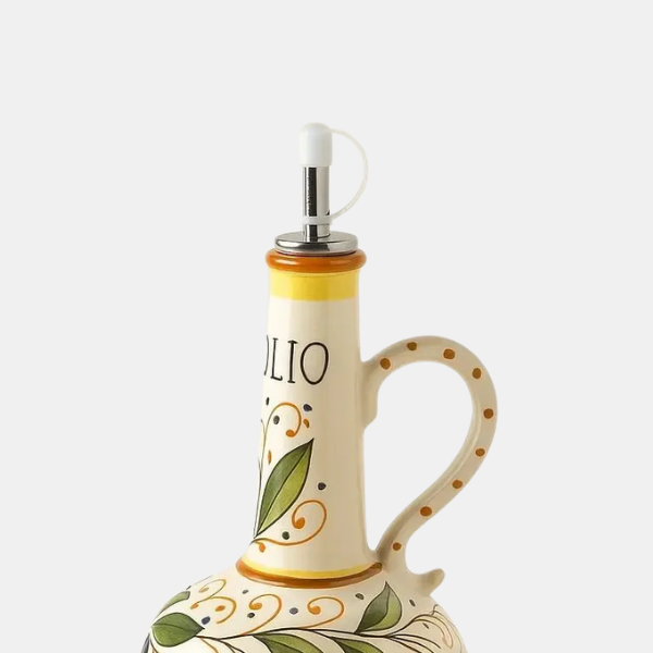 Toscaanse Keramische Fles voor Olijfolie en Azijn Handgeschilderd Mediterrane Keukendecoratie-Kitchenware-DeWoonVallei-DeWoonVallei