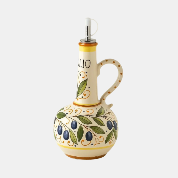 Toscaanse Keramische Fles voor Olijfolie en Azijn Handgeschilderd Mediterrane Keukendecoratie-Kitchenware-DeWoonVallei-DeWoonVallei